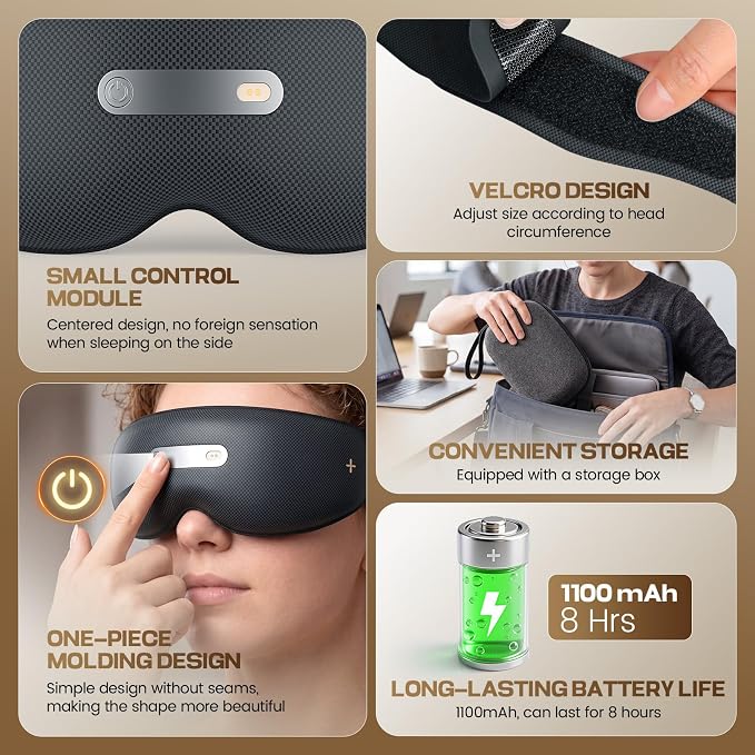 AI Eye Massager with Heat, EMS Microcurrent Massage, 3D Wireless Sleeping Eye Masks, APP Data Analysis, Deep Sleep, Sleep Mon*itoring Fatigue Relief for Insomnia and Business Travel Group, Gray