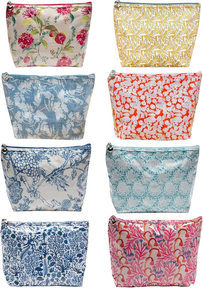 Jacaranda Living Medium Cosmetic Bag – Waterproof PVC-Lined Makeup & Toiletry Bag for Women, Zipper Organizer for Skincare, Cosmetics & Travel Essentials, Pomegranate
