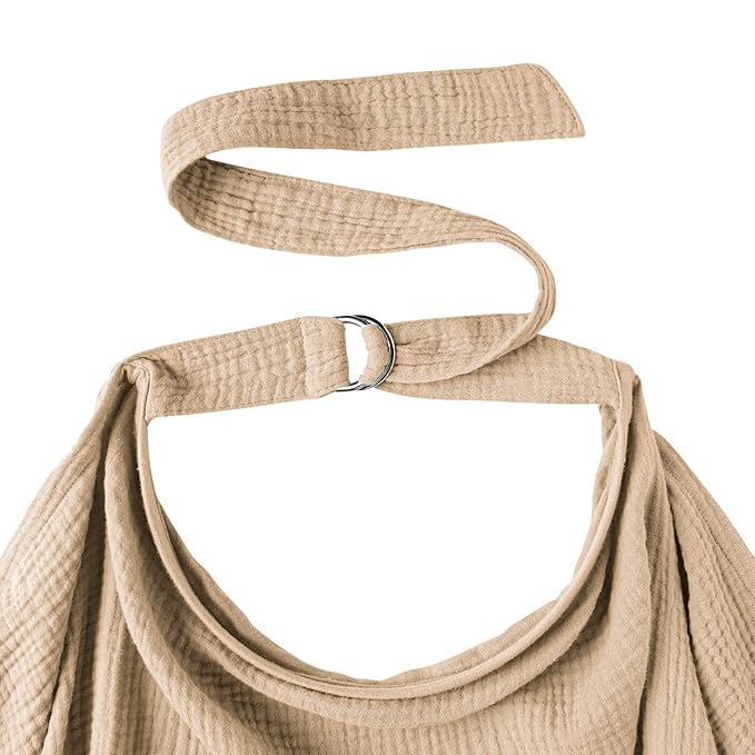 Konssy Muslin Nursing Cover for Baby Breastfeeding, Breathable 100% Cotton Breastfeeding Cover with Rigid Hoop for Mother Nursing Apron, Multi-use Carseat Canopy (Camel)