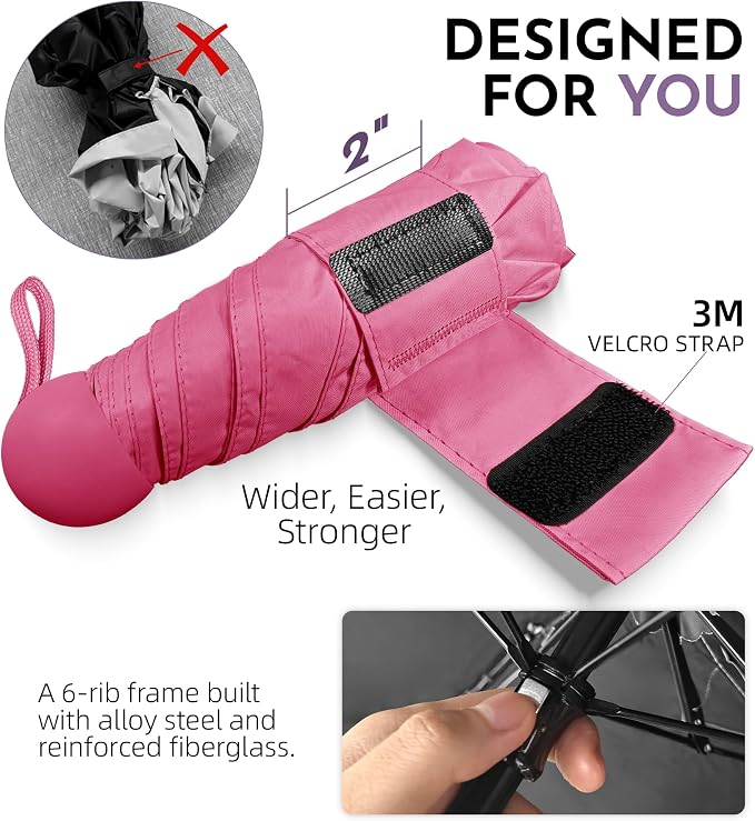 Travel Mini Umbrella Compact Small & Lightweight, UV Rain Protection, Pocket-Sized Folding Umbrellas with Quickdraw & Case for Men Women & Kids Backpack