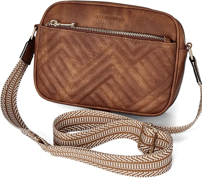 BOSTANTEN Quilted Crossbody Bags for Women Vegan Leather Purses Shoulder Handbags with Wide Strap