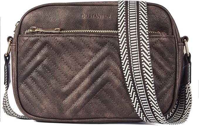 BOSTANTEN Quilted Crossbody Bags for Women Vegan Leather Purses Shoulder Handbags with Wide Strap