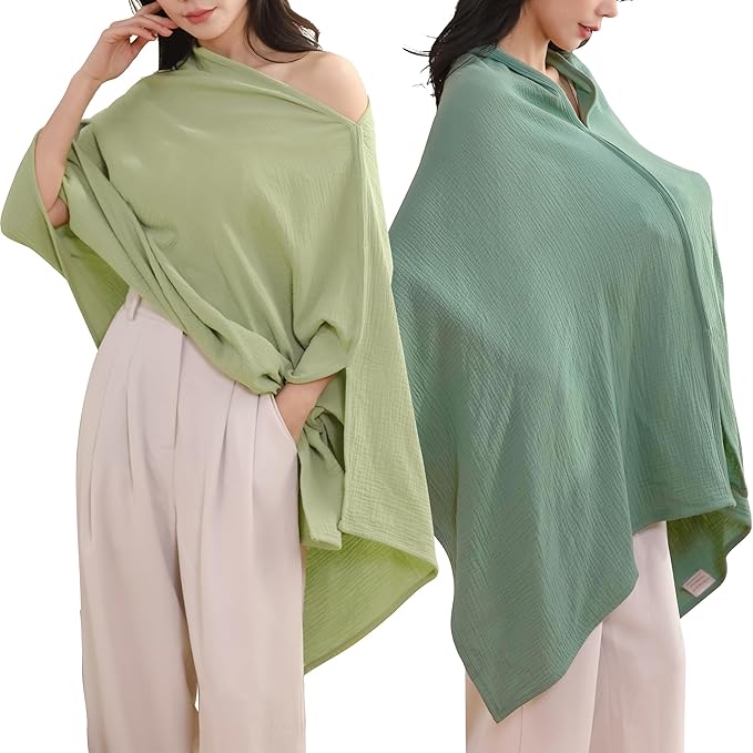 TADO MUSLIN 2-Pack Nursing Covers for Breastfeeding, 100% Organic Cotton Muslin Nursing Cover for Mom, Soft Breathable Breastfeeding Cover, Full Privacy Cover for Nursing, Regular Coverage Green
