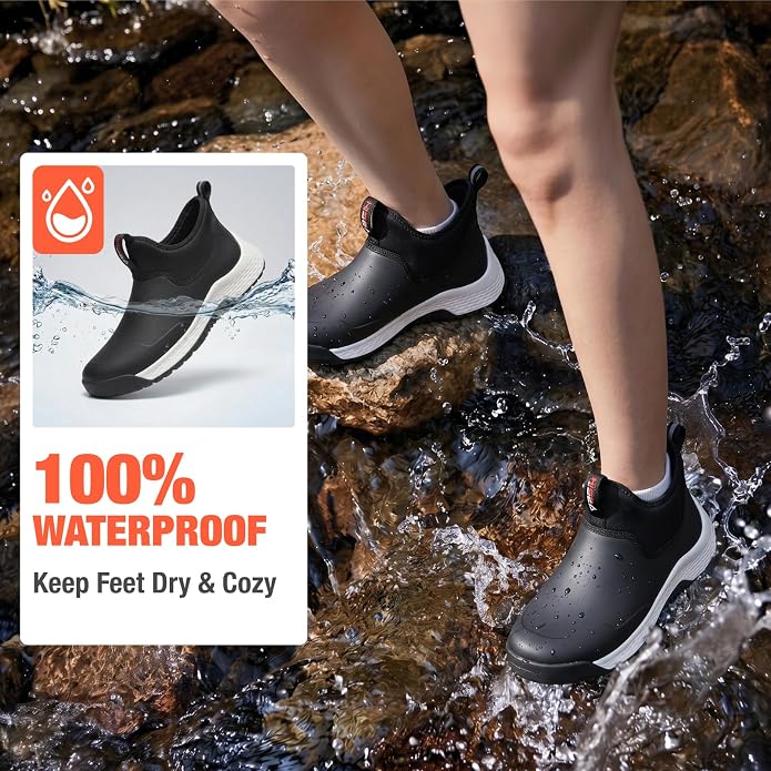 HISEA Women's Ankle Rain Boots, Waterproof Garden Shoes Chelsea Rain Booties, Slip-On Neoprene Working Mud Shoes, Lightweight Rubber Boots for Walking Yard Outdoors