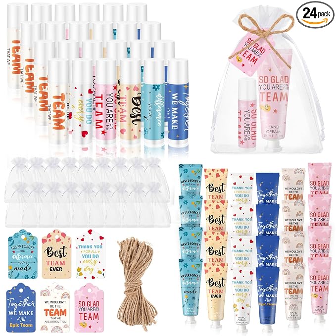 24set/96pcs Best Team Ever Gifts Team Appreciation Thank You Gifts for Coworkers Women Employee Appreciation Gift Party Favors Basket Stuffers Items Travel Hand Lotion and Lip Balm Set