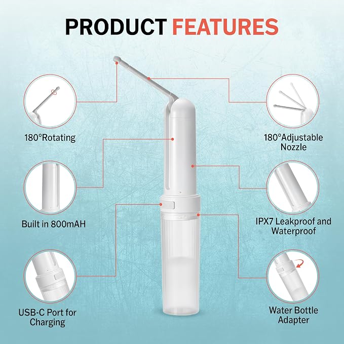 Portable Bidet for Travel, Rechargable USB-C 3 High Pressure Modes Travel Bidet Compact Waterproof Handheld Sprayer Device for Women, Men, Babies - Ideal for Personal Hygiene (White)