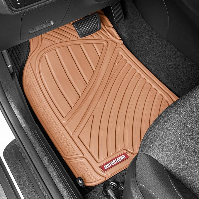 Motor Trend FlexTough Performance All Weather Rubber Car Floor Mats - 3 Piece Floor Mats Automotive Liners for Cars Truck SUV, Heavy-Duty Waterproof (Beige)