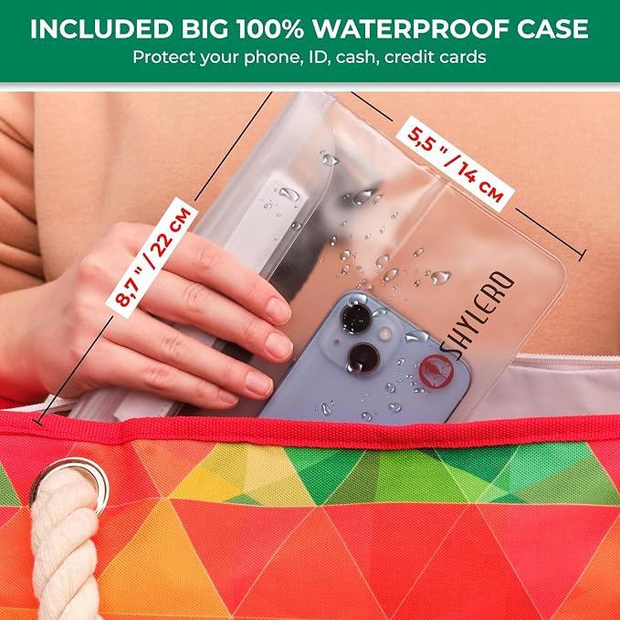 Beach Bag and Pool Bag Has Cooler Pocket, 7 Pockets Total, Zip Top. Family Size Waterproof Beach Tote