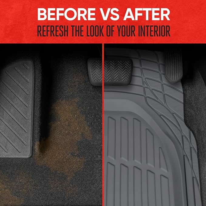 Motor Trend FlexTough Floor Mats for Cars, Gray Deep Dish All-Weather Mats, Waterproof Trim-To Fit Automotive Floor Mats for Trucks SUV, Universal Liner Car Accessories