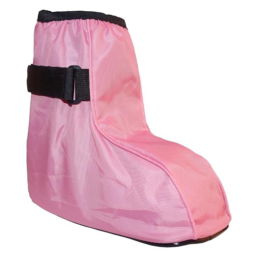Walking Boot Cover for Medical Fracture Cast Pink Short, Large | Water Resistant Slip Resistant Rubber Sole Easy On and Off Snug Fit