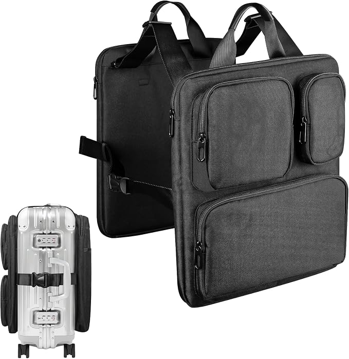 Adjustable Over Luggage Organizer for Hanging Extra Bag, Hands-Free Multi Travel Accessory for Business Trips & Vacations, Fits Most Suitcases & Laptop (Black-3)
