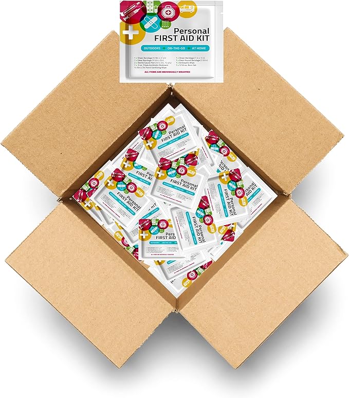 First Aid Emergency Medical Kit Mini and Travel Size - | Great for Kids, Schools, Business, Hiking, Camping | Wound Care Products (Multi-Color) (100)