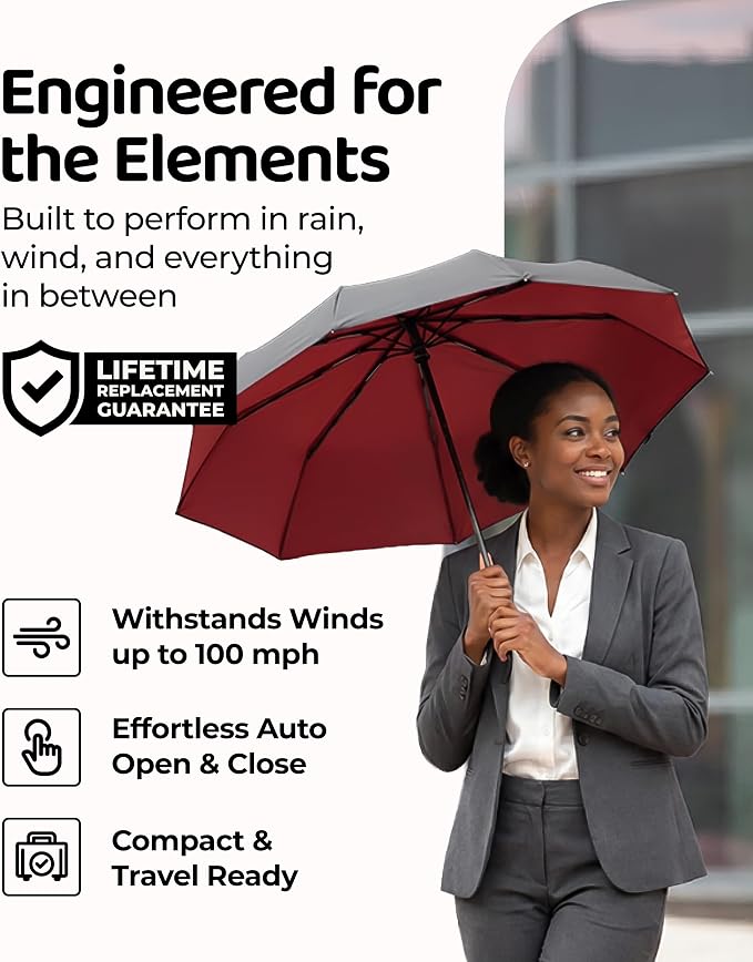 Repel Windproof Travel Umbrella - Compact & Withstands Winds up to 100MPH , Strongest Premium Auto Folding Umbrella for Rain and Sun - Durable, Light & Portable for Women & Men , Fits Backpack & Cars