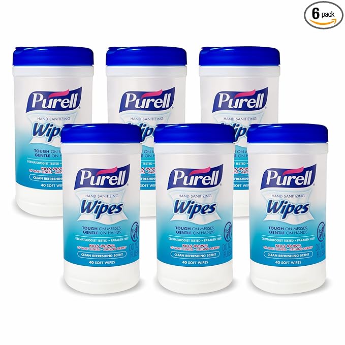 Purell Hand Sanitizing Wipes, Clean Refreshing Scent, 40 Count Hand Wipes Canister (Pack of 6) - 9120-06-CMR
