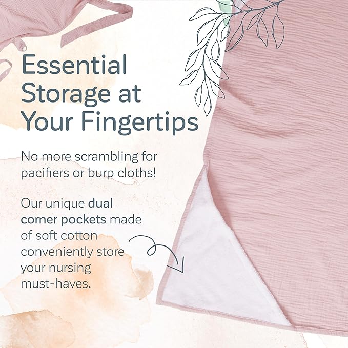 Kiddycare Nursing Cover, Muslin Cotton Privacy Nursing Covers, Gentle on Baby's Skin, Discreet Breastfeeding Covers for Nursing Moms, Breathable Nursing Cover Up for Breastfeeding Essentials (Rose)