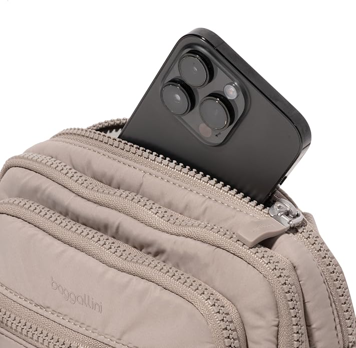 Baggallini Triple Zip Small Crossbody Bag for Women - Lightweight Convertible Fanny Pack Belt Bag