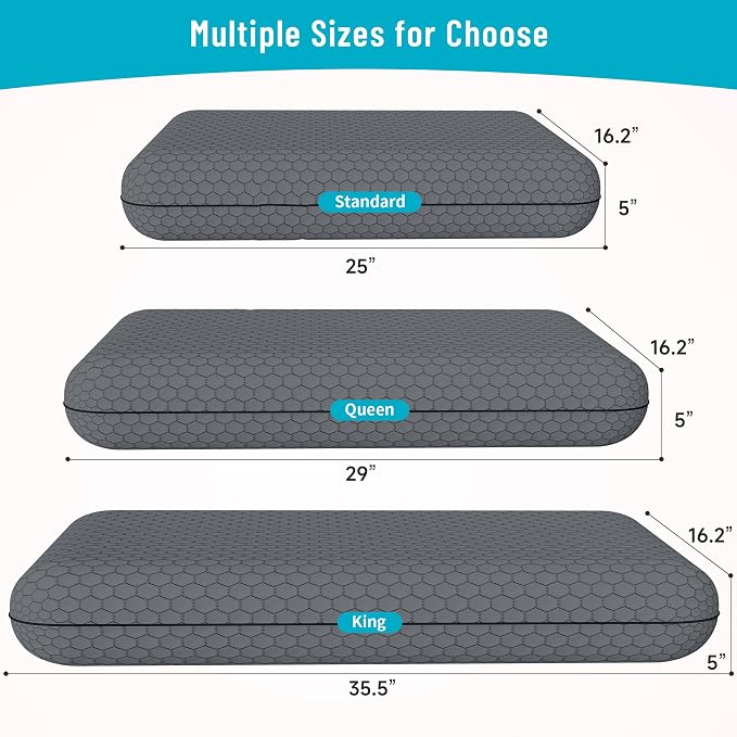 CushyOasis Memory Foam Pillows for Side, Back and Stomach Sleepers, Set of 2, Bed Pillow with Washable Cover and Breathable Mesh, Bed Pillow for Sleeping (Dark Grey，Standard Size)