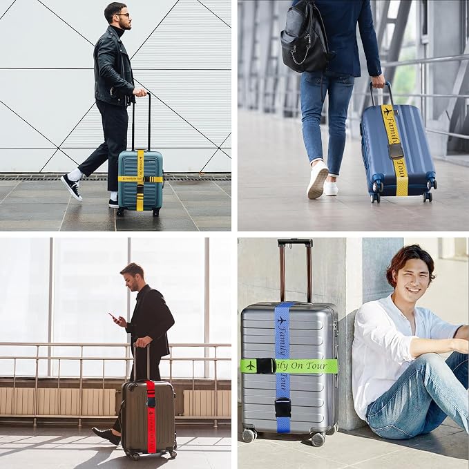 Personalized Luggage Straps for Suitcases 4 Packs Customized Adjustable Suitcase Strap with Embroidery Name/Text, Travel Belt with Quick Release Buckle, Accessory for Travel Bag Closure