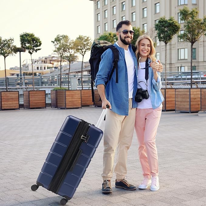 Sweetcrispy 28 Inch Carry On Luggage, ABS Hard Shell Lightweight Rolling Suitcase with Smooth Spinner Wheels and Built-in TSA Lock, Travel Suitcase for Business and Holiday Trips, Navy Blue