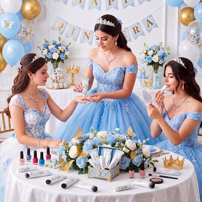 Leelosp 100 Pcs/50 Sets Blue Quinceanera Party Favor Gifts for Guests 15th Thank You Gifts Girl Hand Cream and Lip Balm Sweet 15th Birthday Party Favors for Guests