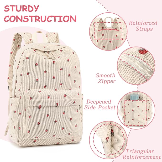 Bluboon School Backpack for Teen Girls Bookbags Elementary High School Corduroy Laptop Bags Women Travel Daypacks