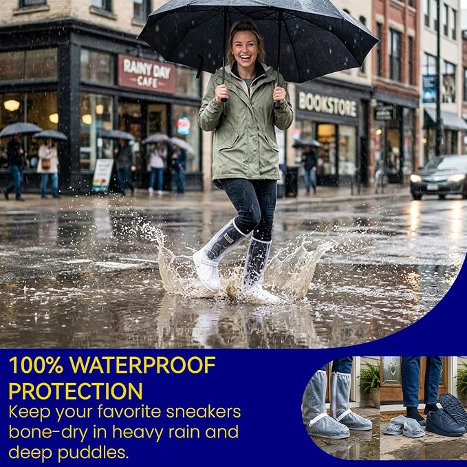 3Pair Reusable Waterproof Shoe Covers for Rain, Reflector Non-Slip Galoshes Overshoes for Women and Men, Durable Shoe Covers Waterproof for Mud, Cycling and Outdoor Travel (White, X-Large)