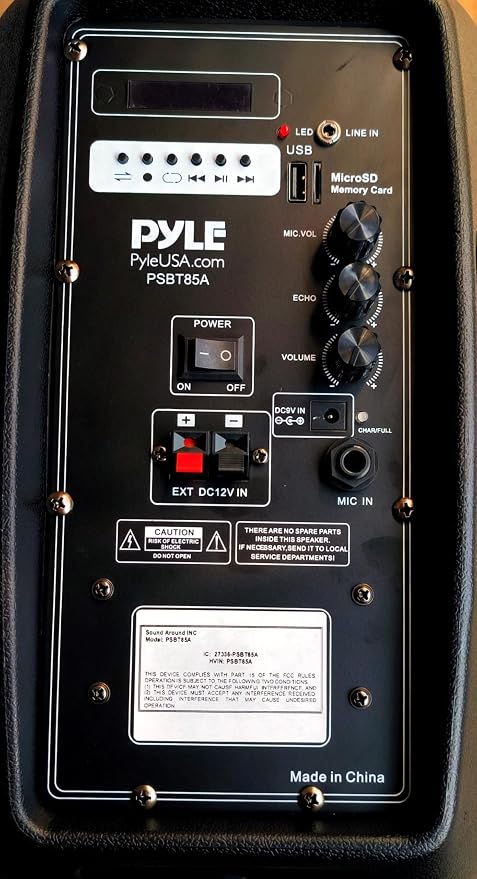 Pyle 800W Portable Bluetooth PA Speaker - 8’’ Subwoofer, LED Battery Indicator Lights w/ Built-in Rechargeable Battery, MP3/USB/SD Card Reader, and UHF Wireless Microphone - Pyle PSBT85A,Black