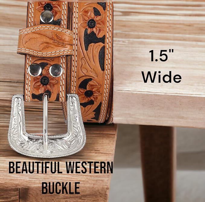 F&L CLASSIC mens Western full grain Leather belt Strap w/Snaps for Interchangeable Buckles, USA,