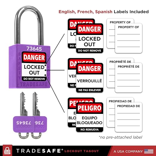 TRADESAFE Lockout Tagout Locks Set - 7 Purple Loto Locks, Lockout Locks Keyed Different, 2 Keys Per Lock, OSHA Compliant Lock Out Tag Out Padlocks, Safety Padlocks for Electrical Lockout Tag Out Kits