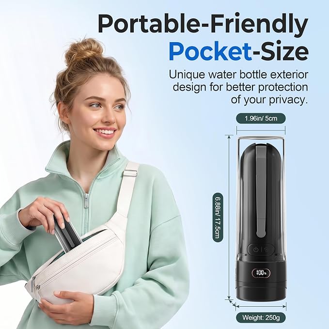 Electric Portable Bidet for Travel, Rechargeable for Women Postpartum, Period & Hygiene | 3 Pressure Modes, 260 Uses/Charge, IPX7 Waterproof, Foldable & Compact, Standard Bottle Fit, USB-C Charging, Black