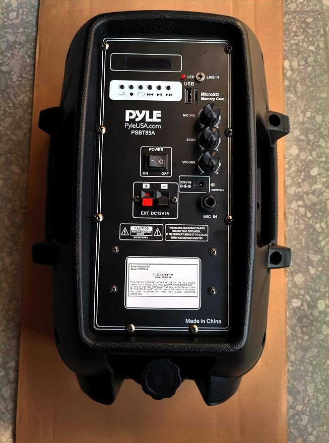 Pyle 800W Portable Bluetooth PA Speaker - 8’’ Subwoofer, LED Battery Indicator Lights w/ Built-in Rechargeable Battery, MP3/USB/SD Card Reader, and UHF Wireless Microphone - Pyle PSBT85A,Black