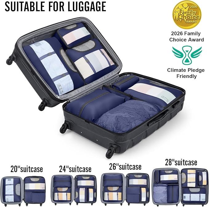 Veken 10 Set Packing Cubes for Travel Essentials, Suitcase Organizer Bags in 4 Sizes, Carry-On Luggage Accessories with Large Laundry Bag & Passport Holder, Must-Have for Airplane, Road Trip & Camping