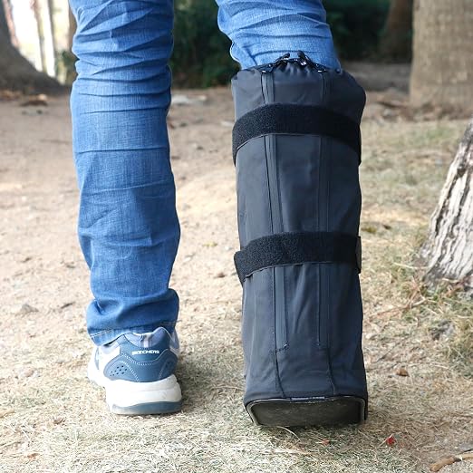 Walking Boot Cover for Medical Fracture Cast Black Tall, Small | Water Resistant Slip Resistant Rubber Sole Easy On and Off Snug Fit