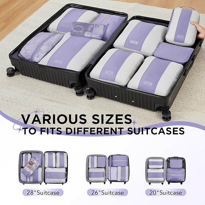 10 Set Compression Packing Cubes for Travel Essentials,Compressible Expandable Packing Cubes for Suitcase,OlarHike Luggage Garment Bags for Travel,Handy Helper for Organizing Clothes(Purple Gray)