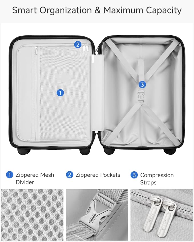 LUGGEX 3 Piece Set Luggage with Spinner Wheels,100% PC Hard Shell Suitcases with 360° Spinner Wheels & TSA Locks(Blue, 3 Piece Sets)