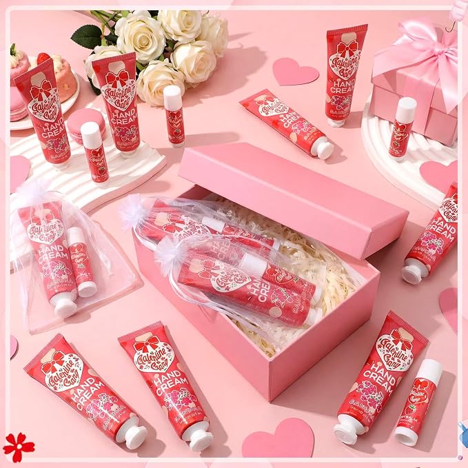 Demissle 36 Sets Galentine's Day Gifts Bulk 36 Lip Balm and 36 Hand Cream Gift Set Galentine's Day Party Favors Supplies Gift Ideas for Adults Friends Women Her Teacher Staff Nurse Coworker