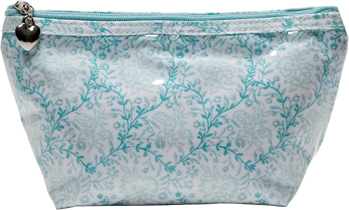 Jacaranda Living Small Cosmetic Bag - Water-Resistant, PVC-Lined - Aqua Trellis