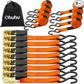 Ratchet Tie Down Strap 8-Pack 15 Ft - 500 lbs Load Cap with 1500 lbs Breaking Limit, Ohuhu Ratchet Tie Downs Logistic Cargo Straps for Moving Appliances, Motorcycle, Orange