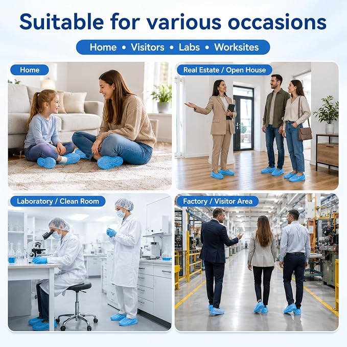200pcs Plastic Shoe Covers Disposable with T-Buckle, Shoes Cover Refill for Automatic Machine, Universal Cover Shoes Suitable for Any Dispenser