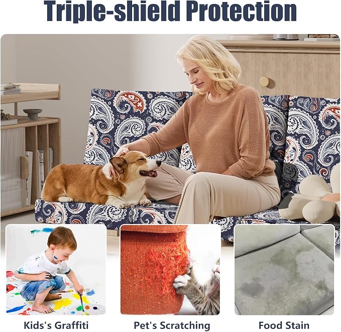 8Pcs Stretch Patio Cushion Covers, Outdoor Couch & Sofa Replacement Slipcovers for Patio Furniture Cushion Covers, Washable Reusable Furniture Protector
