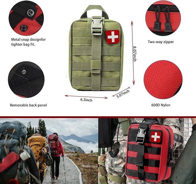 293Pcs/set - First Aid Kit Molle Pouches Emergency Survival Kit Suitable for Outdoor Activities, Home, School, Hiking, Car Travel and Camping - Quick Response First Aid Essentials (Olive Green)