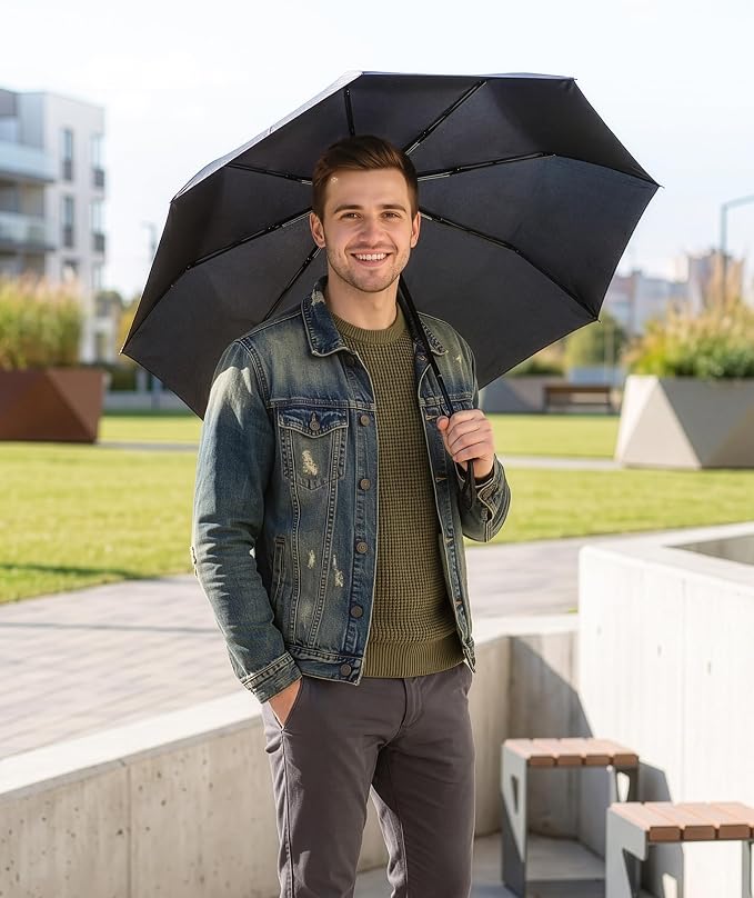 Rain-Mate Windproof Compact Umbrellas for Rain - Strong Reinforced Fiberglass Rib Design & Auto Open & Close - Portable Folding Travel Umbrella - Lightweight & Packable for Women & Men, Easy Collapse