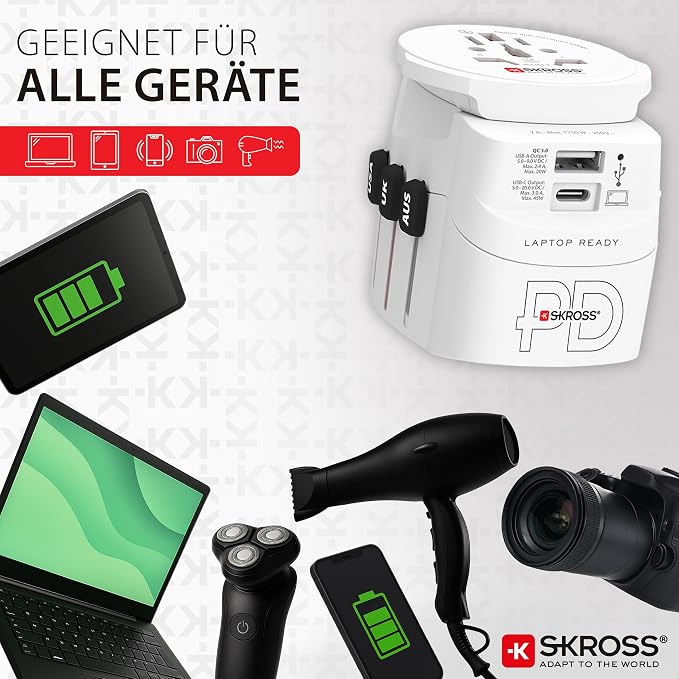 Skross 1.302474 Travel Adapter Pro Light USB AC45PD World