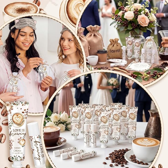Loopeer 30 Sets Love Is Brewing Bridal Shower Hand Cream and Lip Balm Gift Bridal Shower Party Favors Thank You Gift for Guest Travel Size Wedding Party Supplies (Rose Scent)