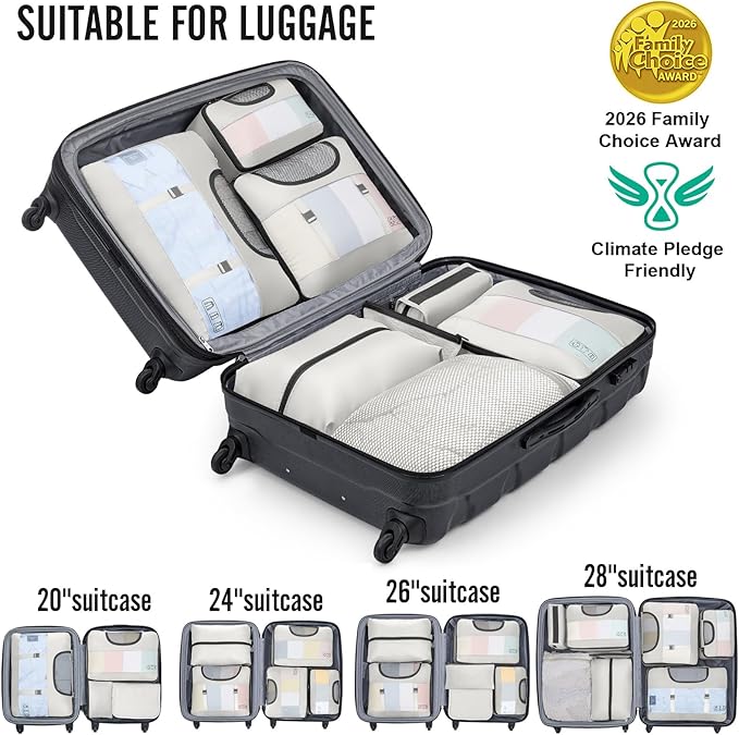 Veken 8 Set Packing Cubes for Travel Essentials, Suitcase Organizer Bags in 4 Sizes, Carry-On Luggage Accessories with Large Laundry Bag & Passport Holder, Must-Have for Airplane, Road Trip & Camping