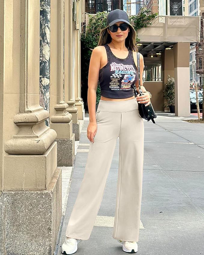 G4Free EverGoing Yoga Pants Women Wide Leg Pants with Pockets High Waist Stretch Dress Casual Sweatpants Petite/Regular/Tall