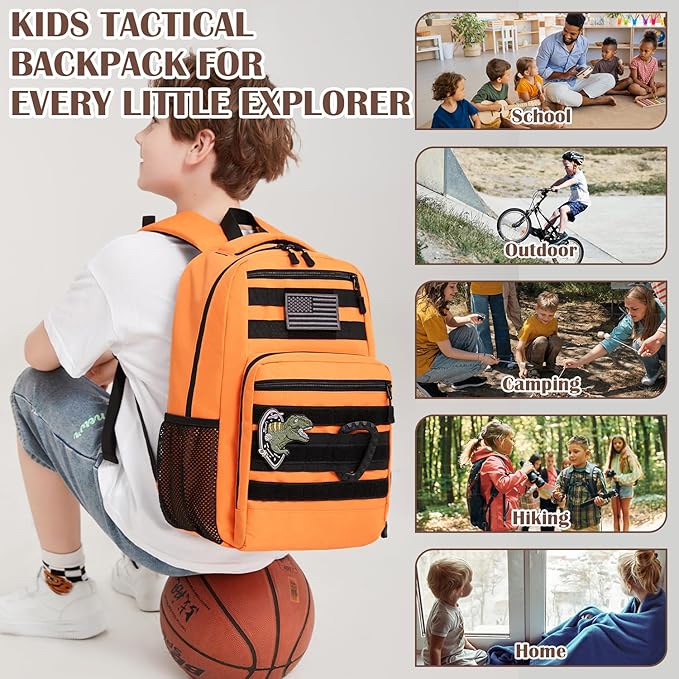 Kids Tactical Backpack Army Molle Bookbag Military Boys Backpack for School, Outdoor, Camping, Orange
