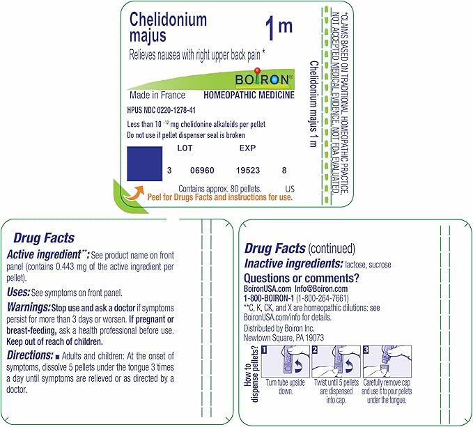 Boiron Chelidonium Majus 1M for Nausea with Upper Back Pain - 80 Pellets