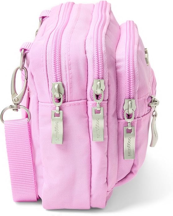 Baggallini Triple Zip Small Crossbody Bag for Women - Lightweight Convertible Fanny Pack Belt Bag