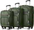 3-Piece Softside Expandable Luggage Set with Front Open Pocket,Lightweight Durable Suitcase Sets Double Spinner Wheels & w/LOCK（Green-Grey,20in/24in/28in）